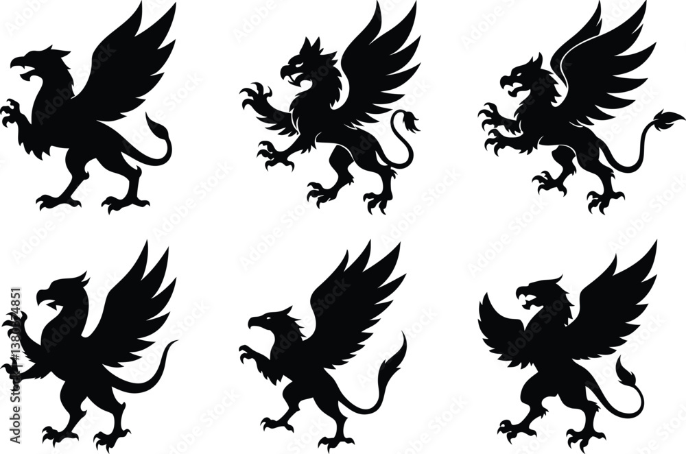 Fototapeta premium A fierce black silhouette of a griffin