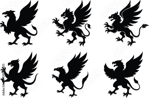 A fierce black silhouette of a griffin