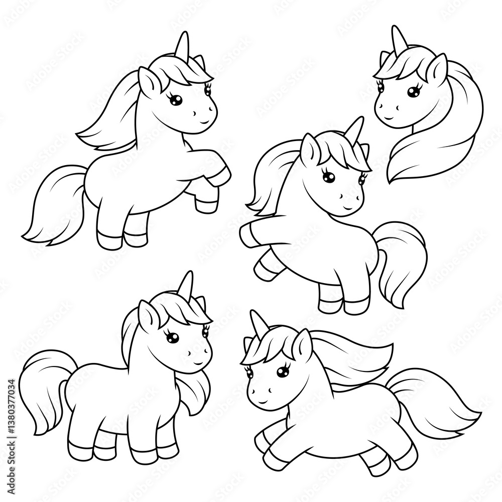 Obraz premium Set of unicorns. Happy birthday decorative objects.