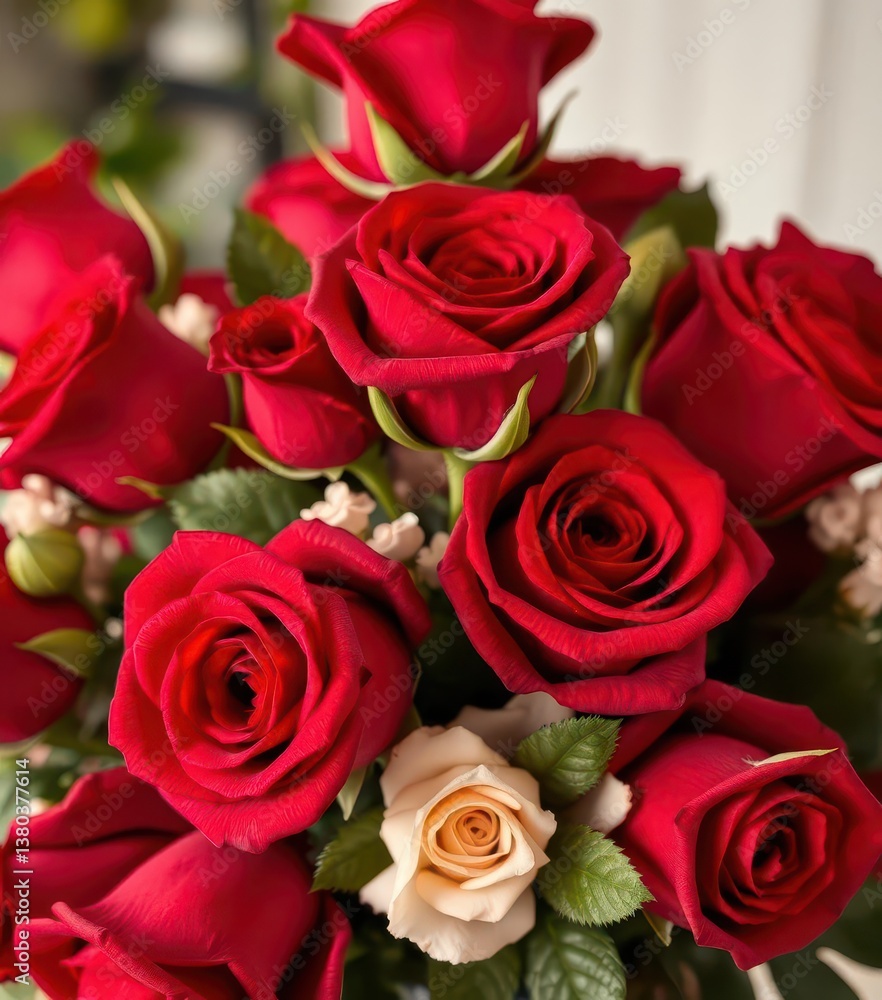 Luxurious red rose blooms arranged as a centerpiece, detail, red flower, red Luxurious red rose blooms arranged as a centerpiece, detail, red flower, red