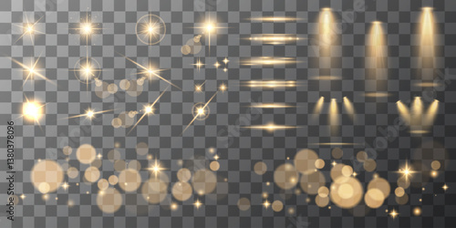 Lens Flare, light glow effect. sun or realistic shining star with backlight effect. bokeh glitter and sparkles or sparkles on transparent background.