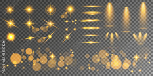 Lens Flare, light glow effect. sun or realistic shining star with backlight effect. bokeh glitter and sparkles or sparkles on transparent background.