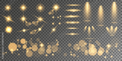 Lens Flare, light glow effect. sun or realistic shining star with backlight effect. bokeh glitter and sparkles or sparkles on transparent background.