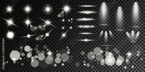 Lens Flare, light glow effect. sun or realistic shining star with backlight effect. bokeh glitter and sparkles or sparkles on transparent background.