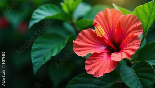 Wallpaper Mural Bold tropical hibiscus, lush green leaves, vibrant colors, bold, textile Torontodigital.ca