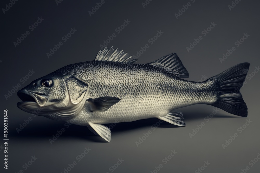 Fototapeta premium A monochromatic image displays a detailed fish on a surface