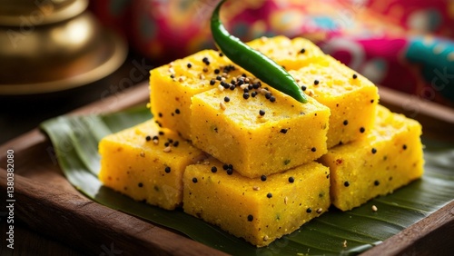 Delicious Indian Besan Dhokla with Green Chili and Spices