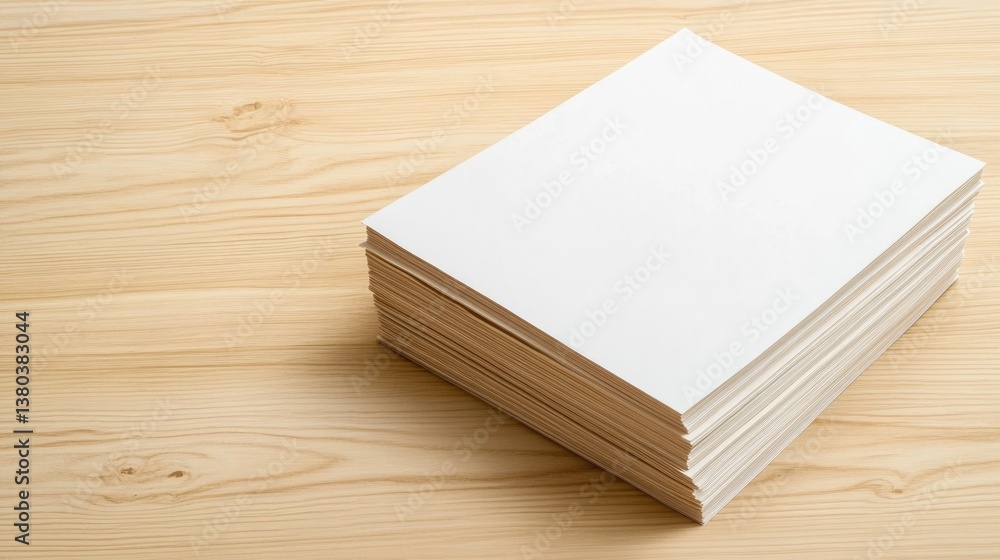 Stack of blank sheets on wooden surface, showcasing simplicity a Stack of blank sheets on wooden surface, showcasing simplicity a