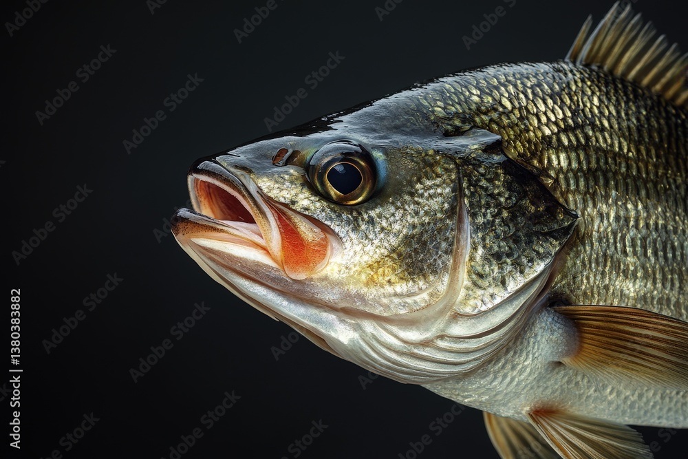 A close up image of a fish head with open mouth A close up image of a fish head with open mouth