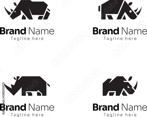 Set of geometric rhinoceros logo designs in bold angular shapes, wildlife logo, minimal and modern rhinoceros logos vector illustration