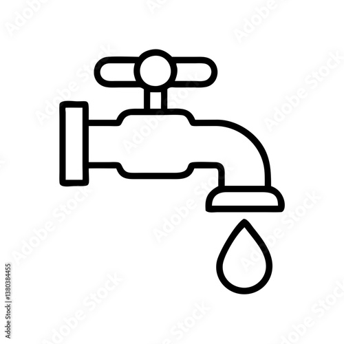 Water faucet tap dripping plumbing fixture vector icon for bathroom kitchen sink design and water conservation