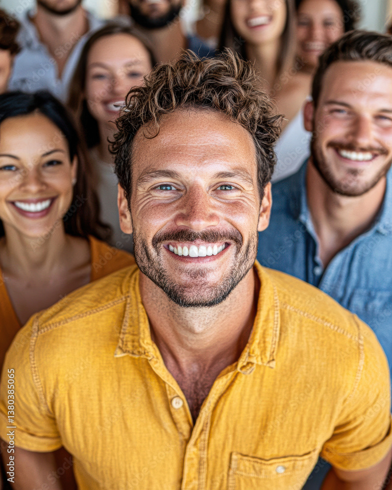 A joyful group of friends smiling together in a casual setting. A joyful group of friends smiling together in a casual setting.