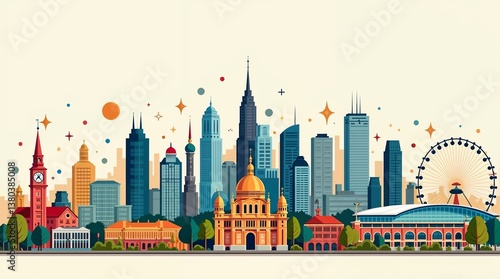 australia, melbourne illustration for travel and poster background, city skyline in watercolor
