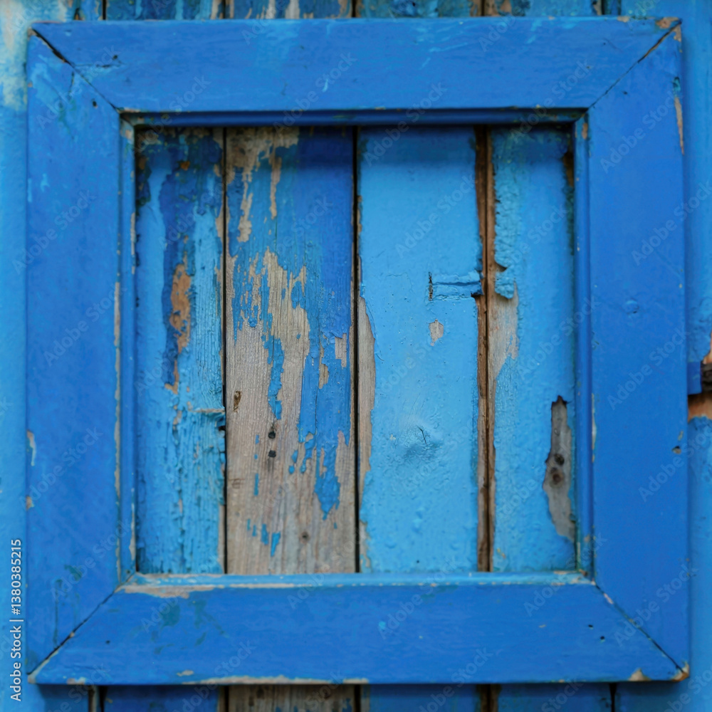 Peeling Blue Frame on Rustic Wall Peeling Blue Frame on Rustic Wall