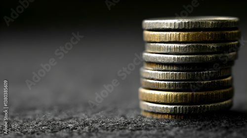 Stacked coins on dark surface, finance concept
