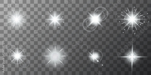 Lens Flare, light glow effect. sun or realistic shining star with backlight effect. bokeh glitter and sparkles or sparkles on transparent background.
