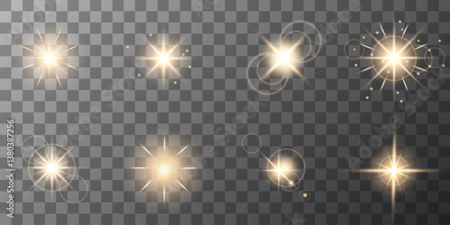 Lens Flare, light glow effect. sun or realistic shining star with backlight effect. bokeh glitter and sparkles or sparkles on transparent background.
