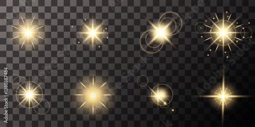 Lens Flare, light glow effect. sun or realistic shining star with backlight effect. bokeh glitter and sparkles or sparkles on transparent background.