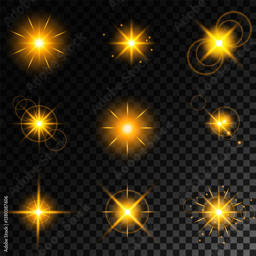 Lens Flare, light glow effect. sun or realistic shining star with backlight effect. bokeh glitter and sparkles or sparkles on transparent background.