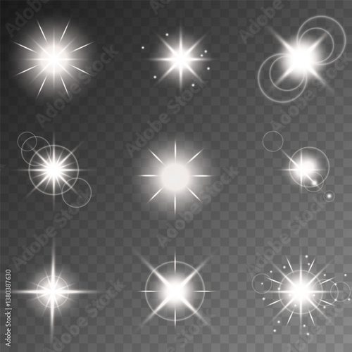 Lens Flare, light glow effect. sun or realistic shining star with backlight effect. bokeh glitter and sparkles or sparkles on transparent background.