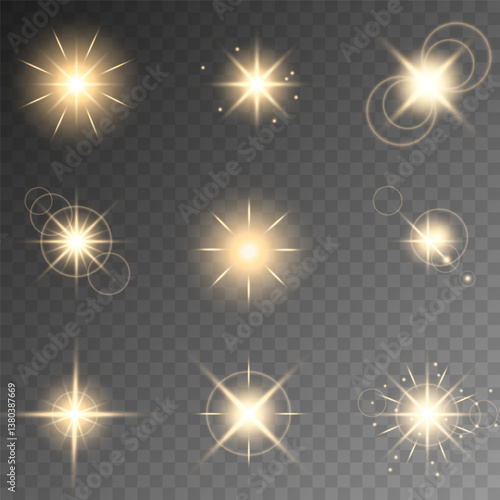 Lens Flare, light glow effect. sun or realistic shining star with backlight effect. bokeh glitter and sparkles or sparkles on transparent background.
