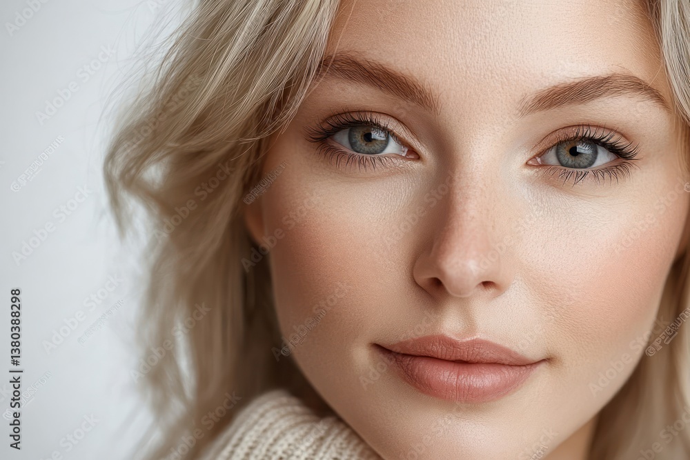 Naklejka premium Blonde Middle Aged Woman with Happy Smile Looking at Camera Isolated on White Background for Anti Aging Skincare Treatment