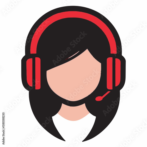 Woman avatar wears headset at work supporting customers online