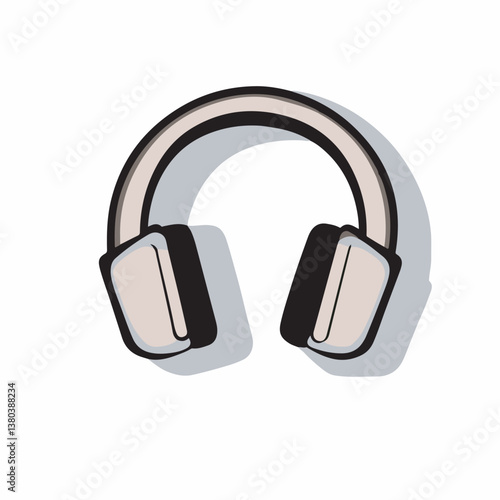 Beige headphones listen digitally on white backdrop isolated