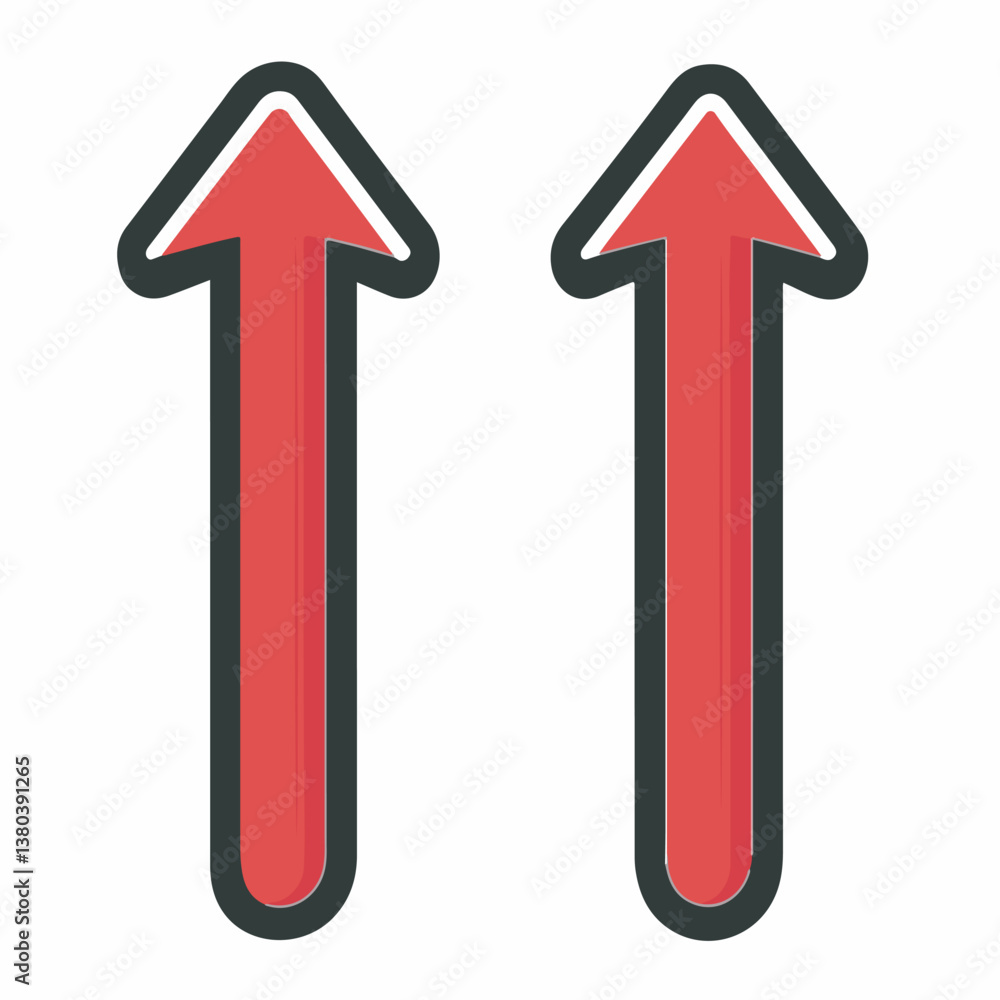 Two red arrows point upward on white background graphic design Two red arrows point upward on white background graphic design