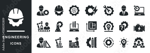 Engineering icon set. Manufacturing and machinery icon collection.