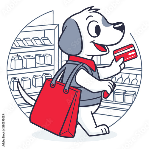 cute dog shopping with hold totebag and credit card