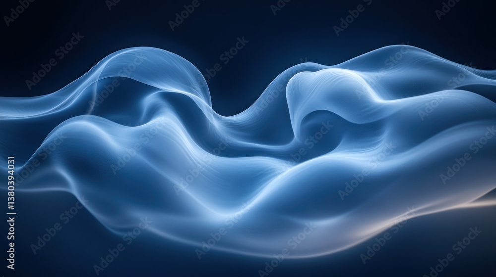 Obraz premium Abstract flowing blue shapes create beautiful wavy patterns on dark background