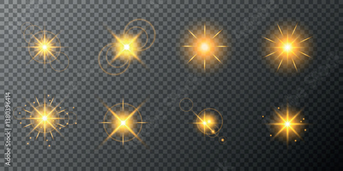 Lens Flare, light glow effect. sun or realistic shining star with backlight effect. bokeh glitter and sparkles or sparkles on transparent background.