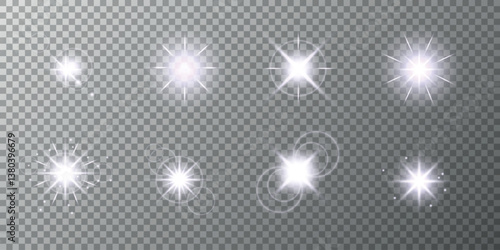 Lens Flare, light glow effect. sun or realistic shining star with backlight effect. bokeh glitter and sparkles or sparkles on transparent background.
