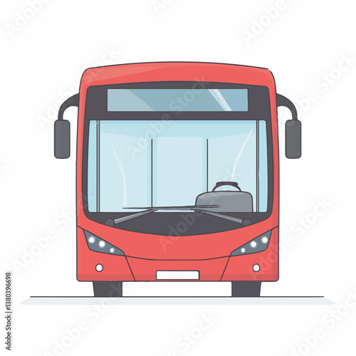 Red bus faces forward on simple white background design
