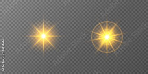 Lens Flare, light glow effect. sun or realistic shining star with backlight effect. bokeh glitter and sparkles or sparkles on transparent background.