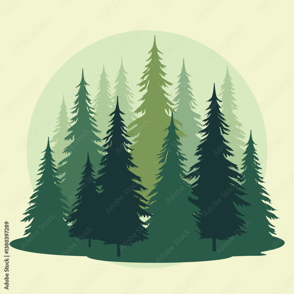 Obraz premium Silhouette of evergreen forest with tall trees, nature landscape, calm atmosphere, minimalist design