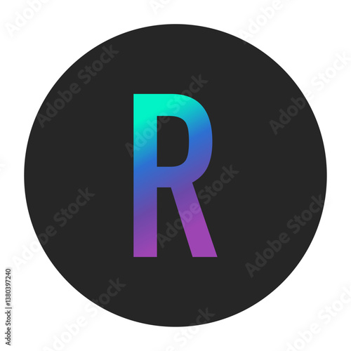 Gradient Typography R Letter in Teal and Purple Hues Against Black - Contemporary Vector Style for Innovative Branding, Digital Media, and Artistic Creations.