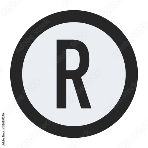 Bold Black R Letter Enclosed in a Circular Outline - Simple Vector Graphic for Logo Creation, Icon Design, and Monochrome Branding Concepts.