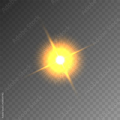 Lens Flare, light glow effect. sun or realistic shining star with backlight effect. bokeh glitter and sparkles or sparkles on transparent background.