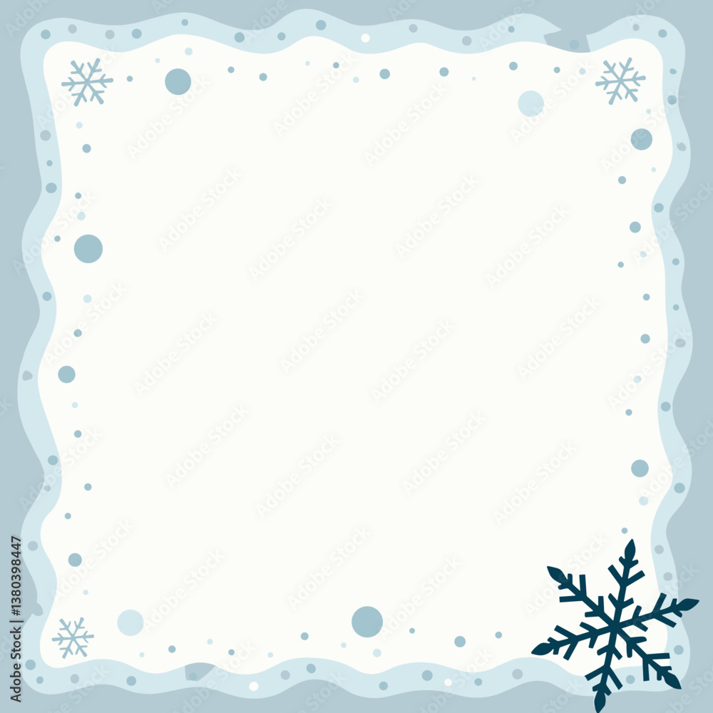 Decorative winter-themed blank frame with snowflakes and a light blue background for copy space Decorative winter-themed blank frame with snowflakes and a light blue background for copy space