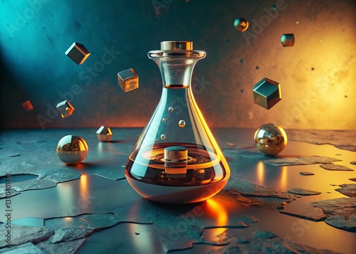 Macro Gold Carafe, Floating 3D Objects, Urban Concrete Texture, Pastel, Futuristic