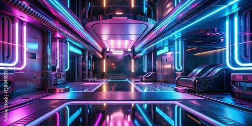 Macro Neon Pink Blue Futuristic Interior Design, Abstract Modern Room Glow