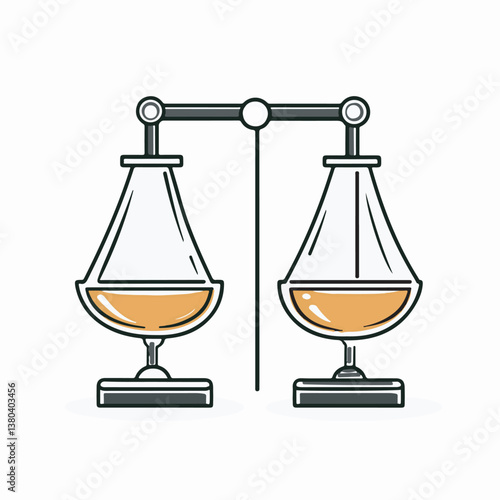 Balance scale compares liquid amounts drawing legal concept justice