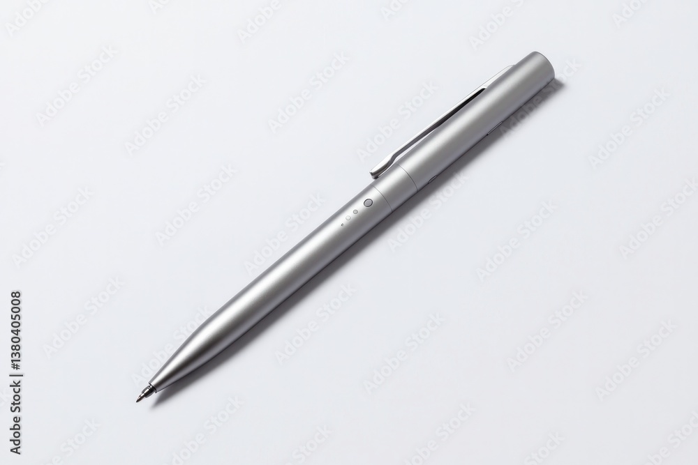 Sleek silver pen with minimalist design, showcasing elegance and Sleek silver pen with minimalist design, showcasing elegance and