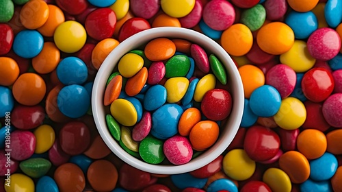 Colorful Candy Bowl Sweet Treats with Top View.