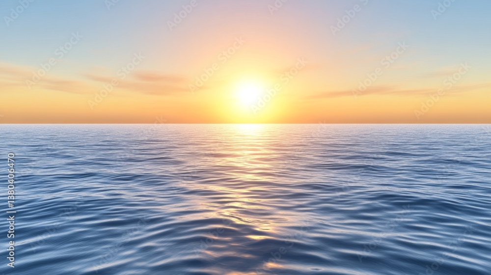 Obraz premium A soft sunrise over a calm ocean, with golden light reflecting off gentle waves