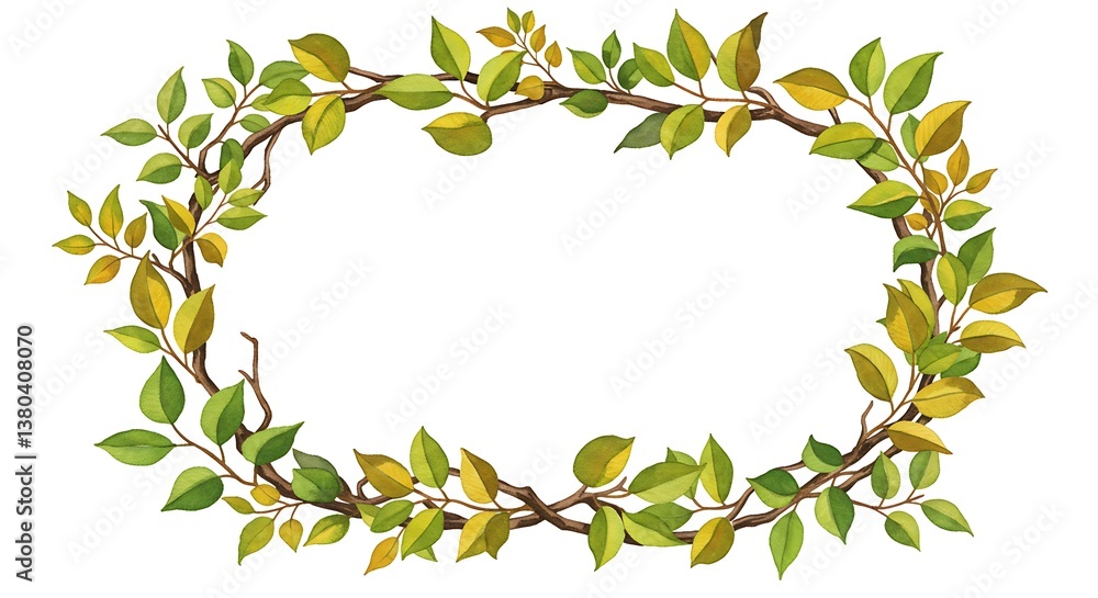 Oval Green and Yellow Leaf Wreath Frame AI Generated Oval Green and Yellow Leaf Wreath Frame AI Generated