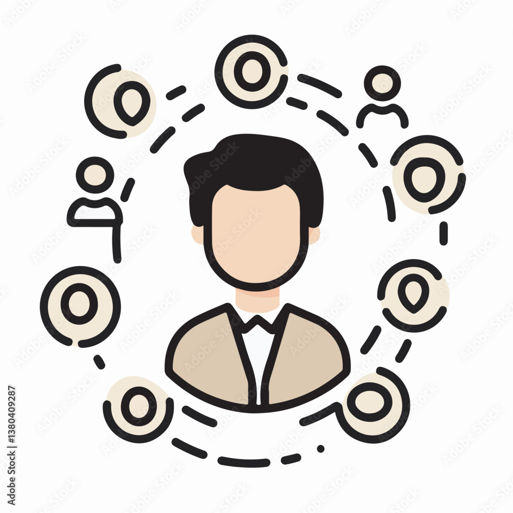 Networked individual connects globally in abstract social illustration Networked individual connects globally in abstract social illustration