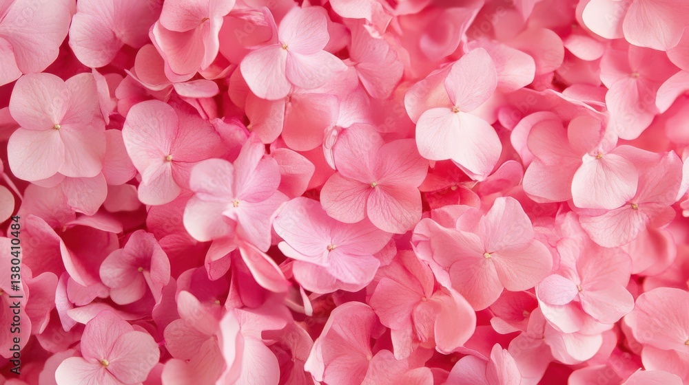 Obraz premium Delicate Pink Hydrangea Blooms Filling the Frame in Soft Focus